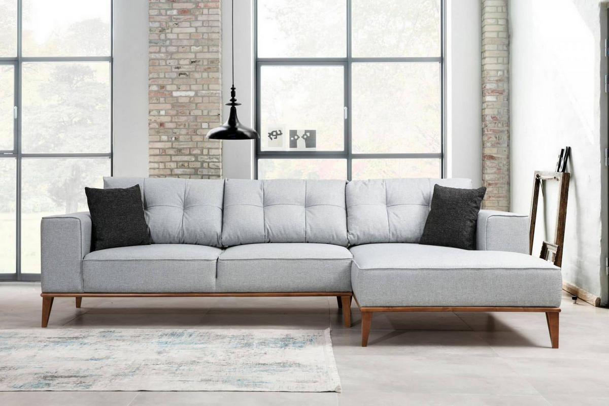 ECKSOFA mit losen Rückenkissen - Walnussfarben/Hellgrau, Holz/Textil (160/288cm) - myHomelando