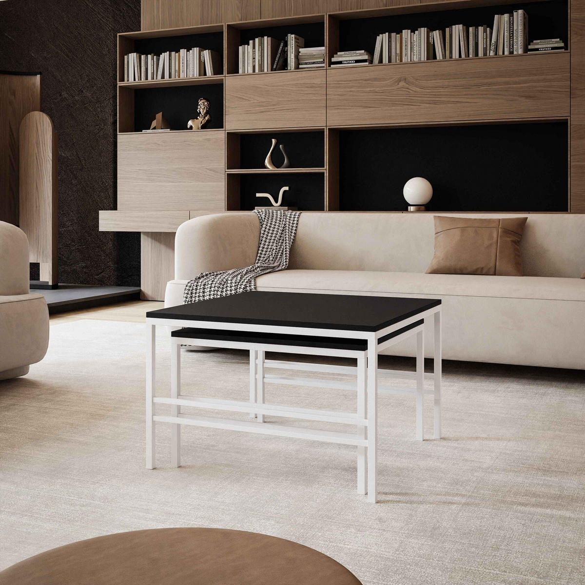 COUCHTISCH Schwarze matte Weiße Rahmen - Schwarz/Weiß, Holzwerkstoff (70/70/46cm) - Idohome