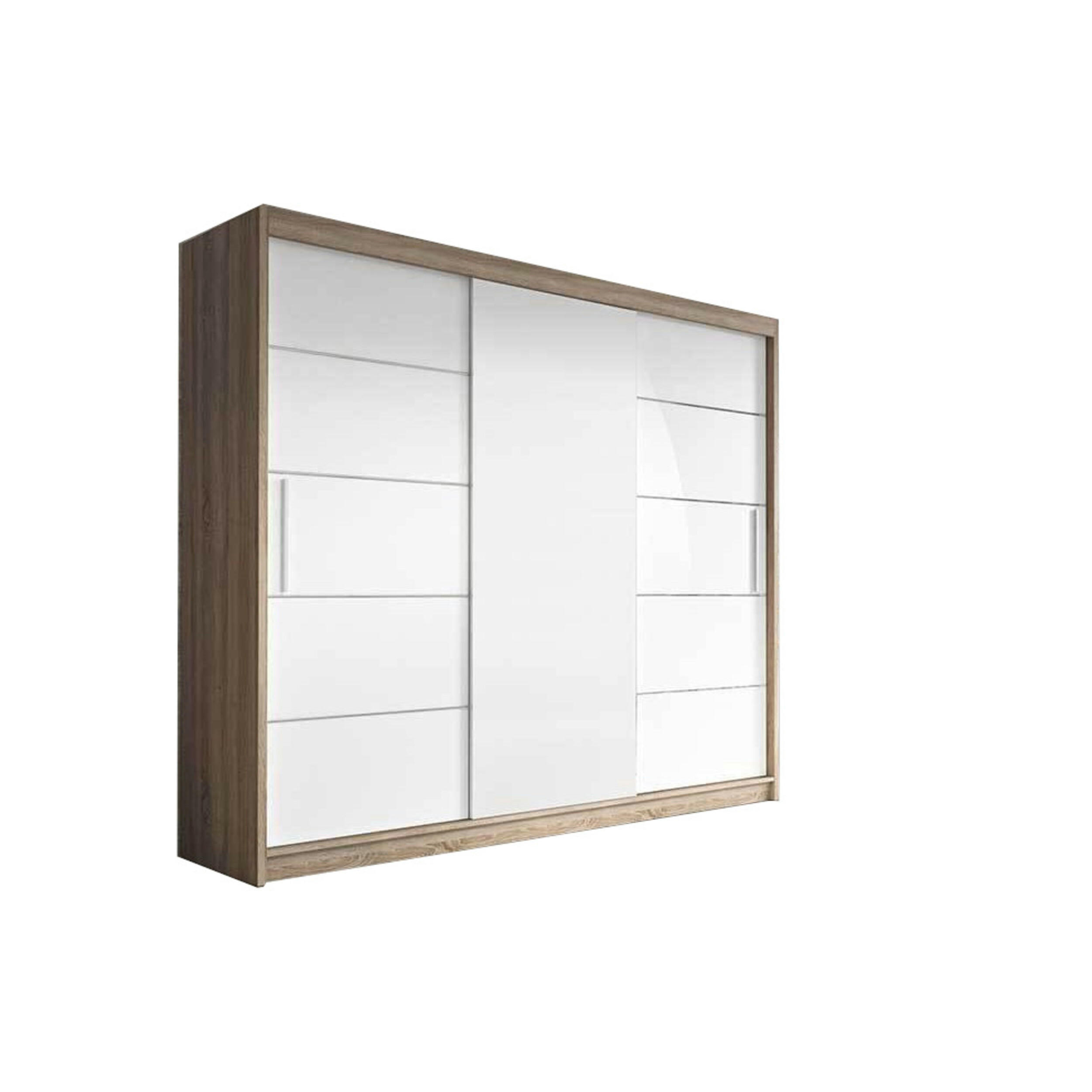 SCHIEBETÜRENSCHRANK - ELBA II Sonoma + Weiß - Schwarz/Weiß, Holzwerkstoff/Metall (250/218/61cm) - Möblo
