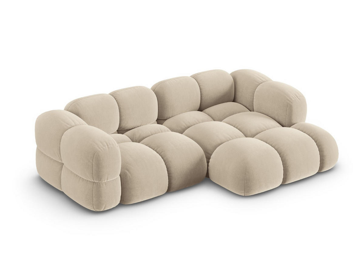 ECKSOFA rechts Loretto aus Samt leichtes beige 3 Sitzplätze - Creme, Textil (147/250cm) - Cosmopolitan Design