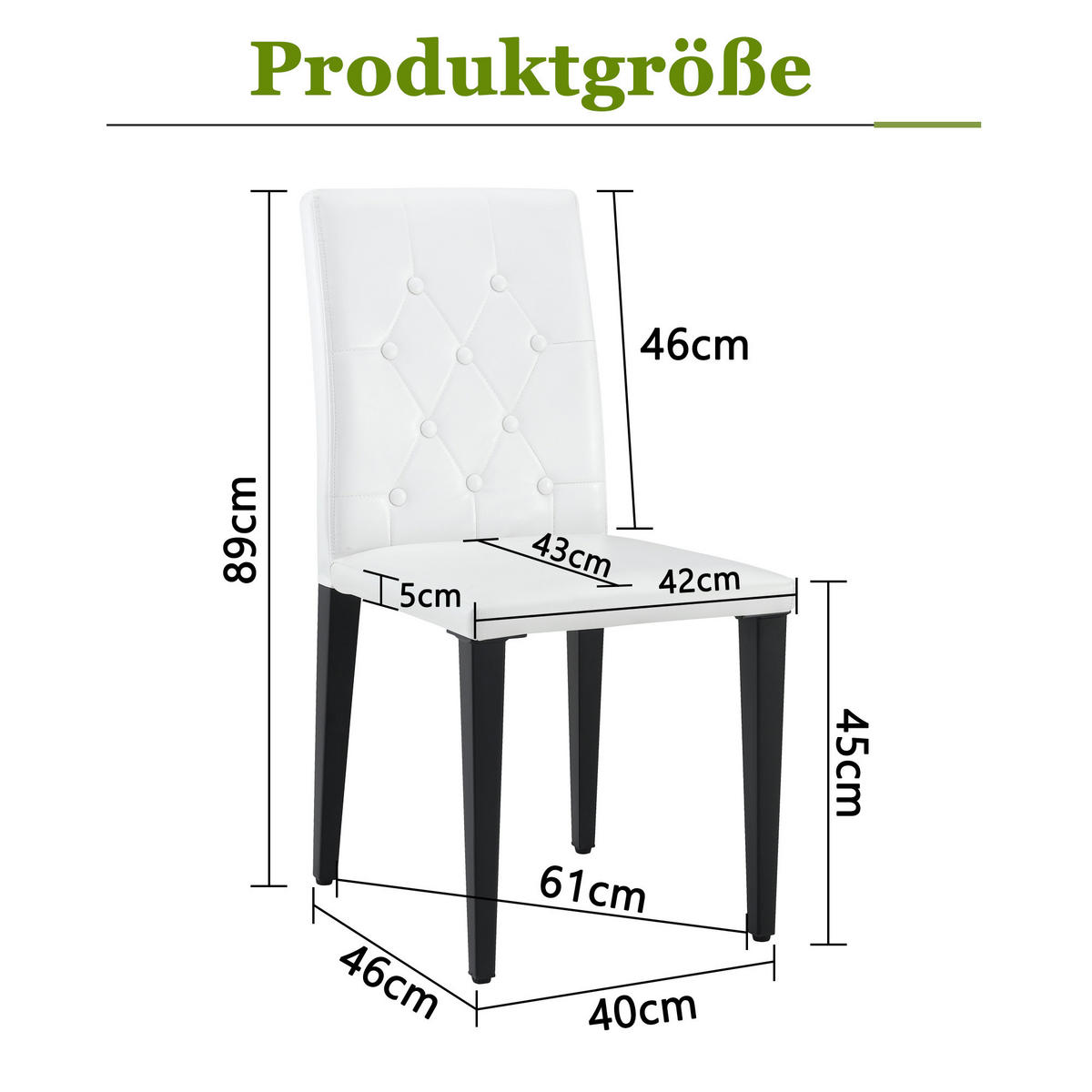 STUHL-SET DE-36651 4 Stück mit PU-Bezug und Metallbeinen Weiß - Weiß, Metall (46/89/42cm) - ComfortXL