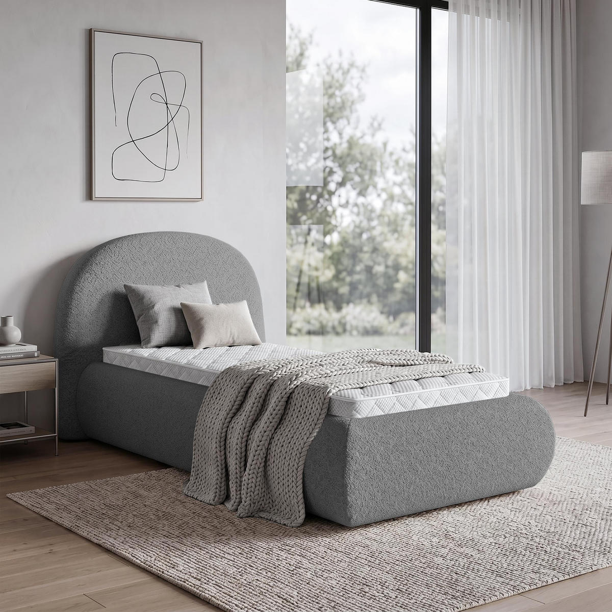 POLSTERBETT Motti 90x200, Einzelbett mit Bettkasten und Schaumstoffmatratze 10 cm, Dunkelgrau - Dunkelgrau, Holzwerkstoff (90/200cm) - Beautysofa
