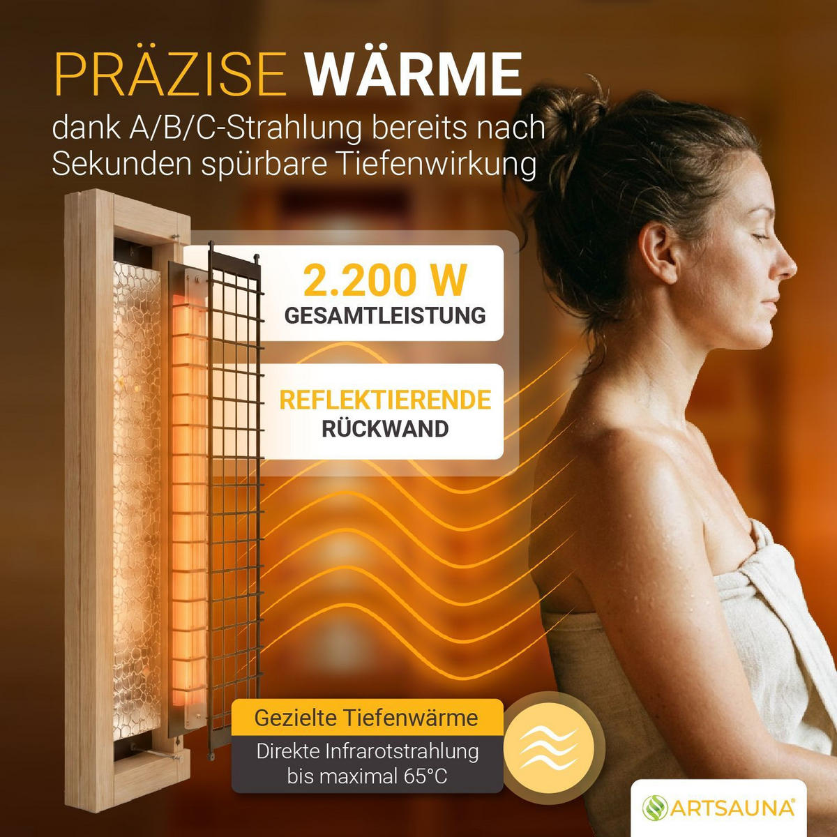 INFRAROTKABINE Trondheim120 Schwarz mit Dual-Technologie & Hemlockholz - Schwarz, Holz (105/190/120cm) - Artsauna