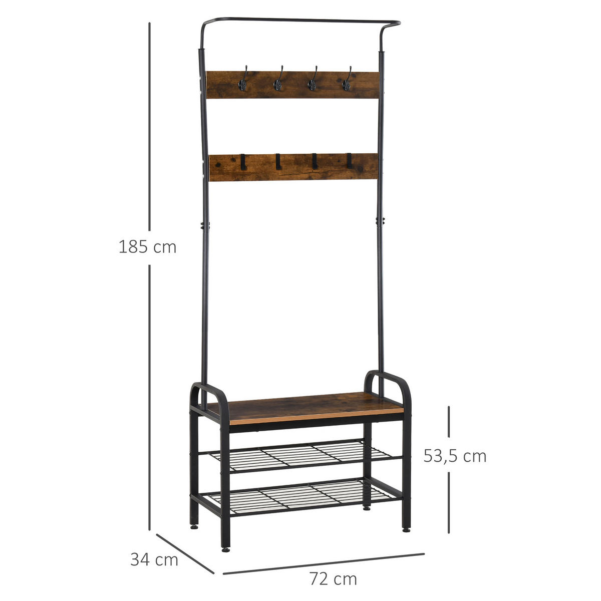 GARDEROBENSTÄNDER - Schwarz/Naturfarben, Holzwerkstoff/Metall (34/185/72cm) - HOMCOM