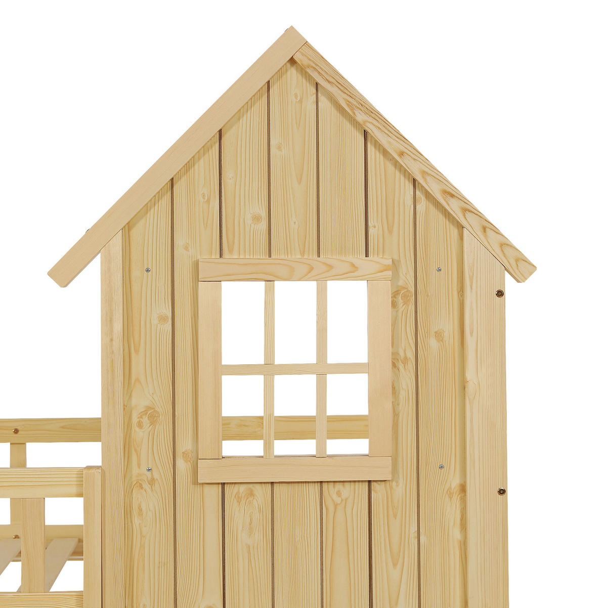 ETAGENBETT 90x200 cm in Natur mit Hausdesign, Treppe und Rundum-Schutz - Naturfarben, Holz (90/200cm) - IVMEU