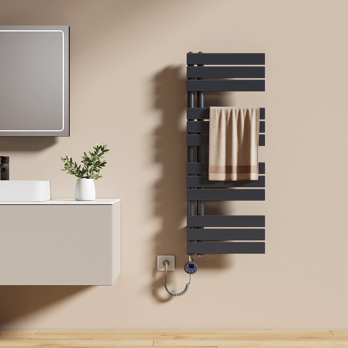 HEIZKÖRPER Elektrisch WLAN Thermostat Anthrazit 100/40 cm - Anthrazit, Metall (40/104.1/5.9cm) - EMKE