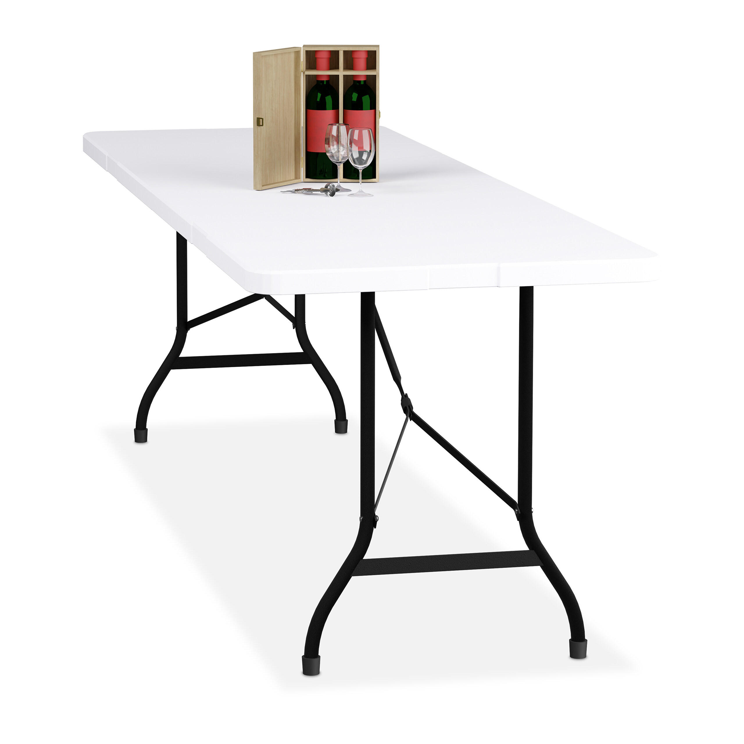 STOL Bijela Crna vrtni sklopivi 220x68 cm - bijela, metal/plastika (68/220/75cm) - Relaxdays