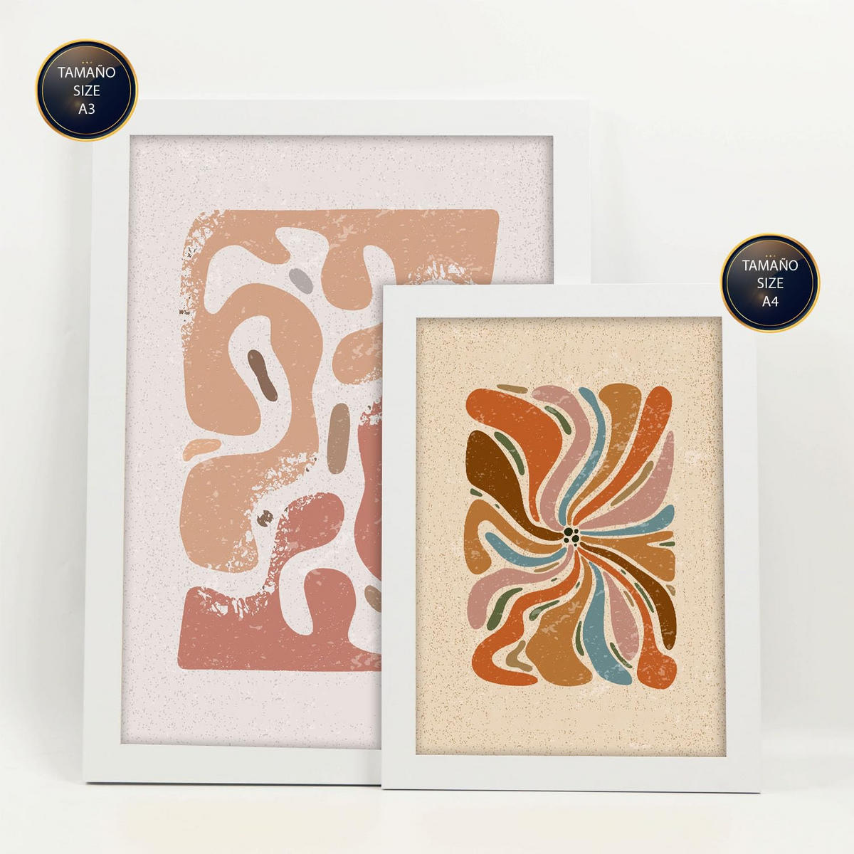 POSTER Set Mit 6 Drucken Abstrakter Blume Ethnischens Dekorative Rahmen Für Ihr Wohnzimmer Schlafzimmer Zuhause Wandkunstdruck A3 & A4 Weißer Rahmen - Weiß, Papier (29/3cm) - Nacnic