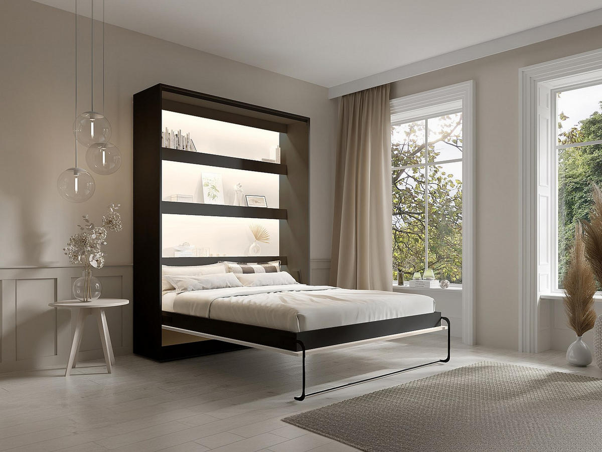 SCHRANKBETT - 2 Personen - holz - schwarz, beige Rapili - Beige/Schwarz, Holz/Metall (160/200cm) - Vente-Unique