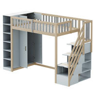 HOCHBETT 90/200 cm DE-01656, in Grau & Holz, mit Kleiderschrank, Regalen und Stauraumleiter - Grau, Holz (90/200cm) - ComfortXL