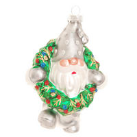 CHRISTBAUMSCHMUCK Zwerg mit Weihnachtskranz Silberfarbig 11cm (Glas / 1 Stk.) - Silberfarben, Glas (8/11/5cm) - Krebs Glas Lauscha