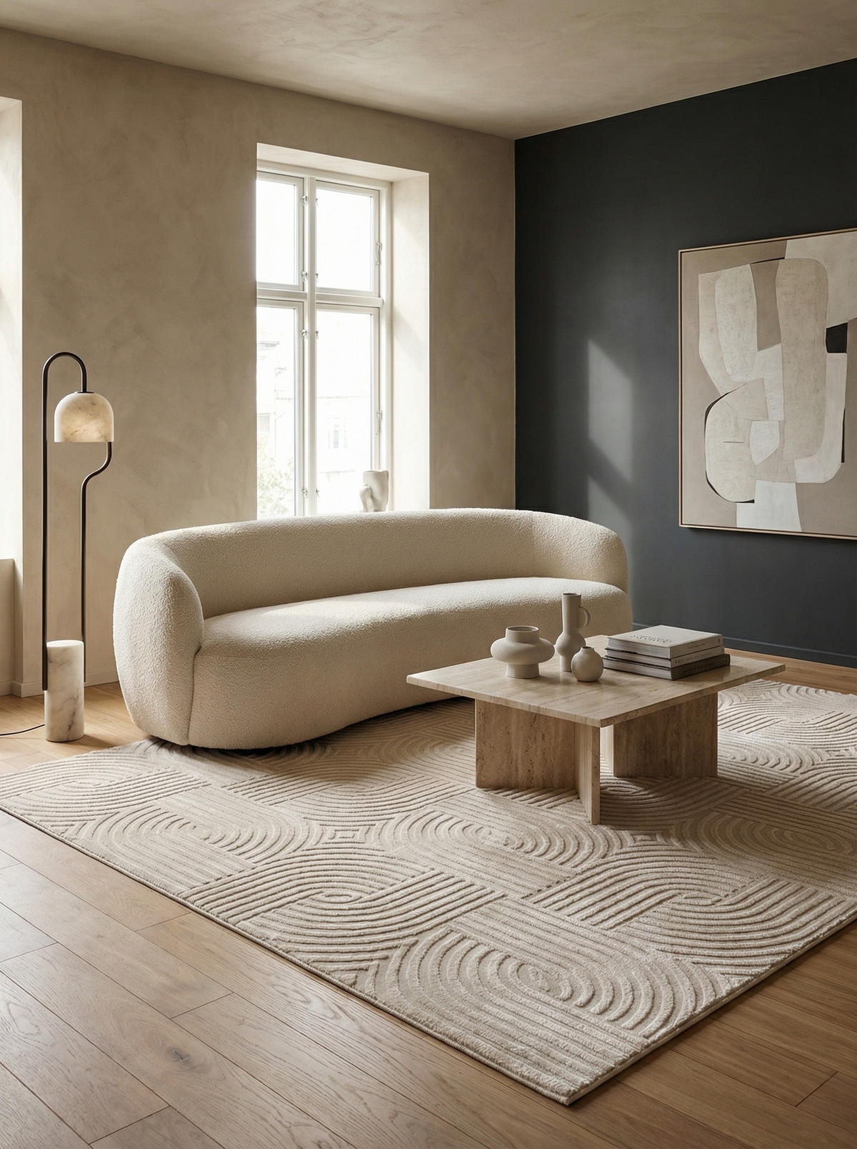 TEPPICH Kurzflor 3D-Struktur Polypropylen Wohnzimmer Beige Rechteckig 200x290 - Beige, Textil (200/290cm) - KADIMA DESIGN