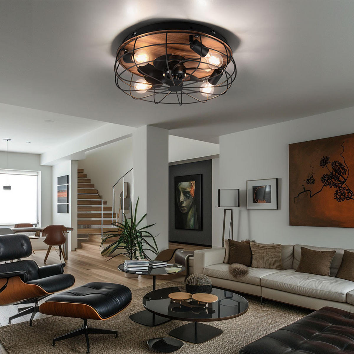 DECKENLEUCHTE TRONDHEIM Schwarz Holzoptik - Schwarz, Metall (48/48/17cm)