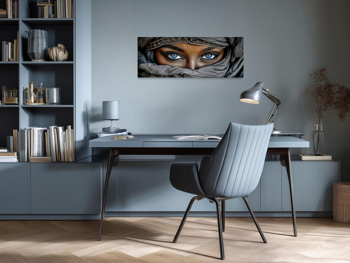 GLASBILD 80x30 cm Tuareg Frau blau gold - Blau/Goldfarben, Glas (80/30cm) - artissimo