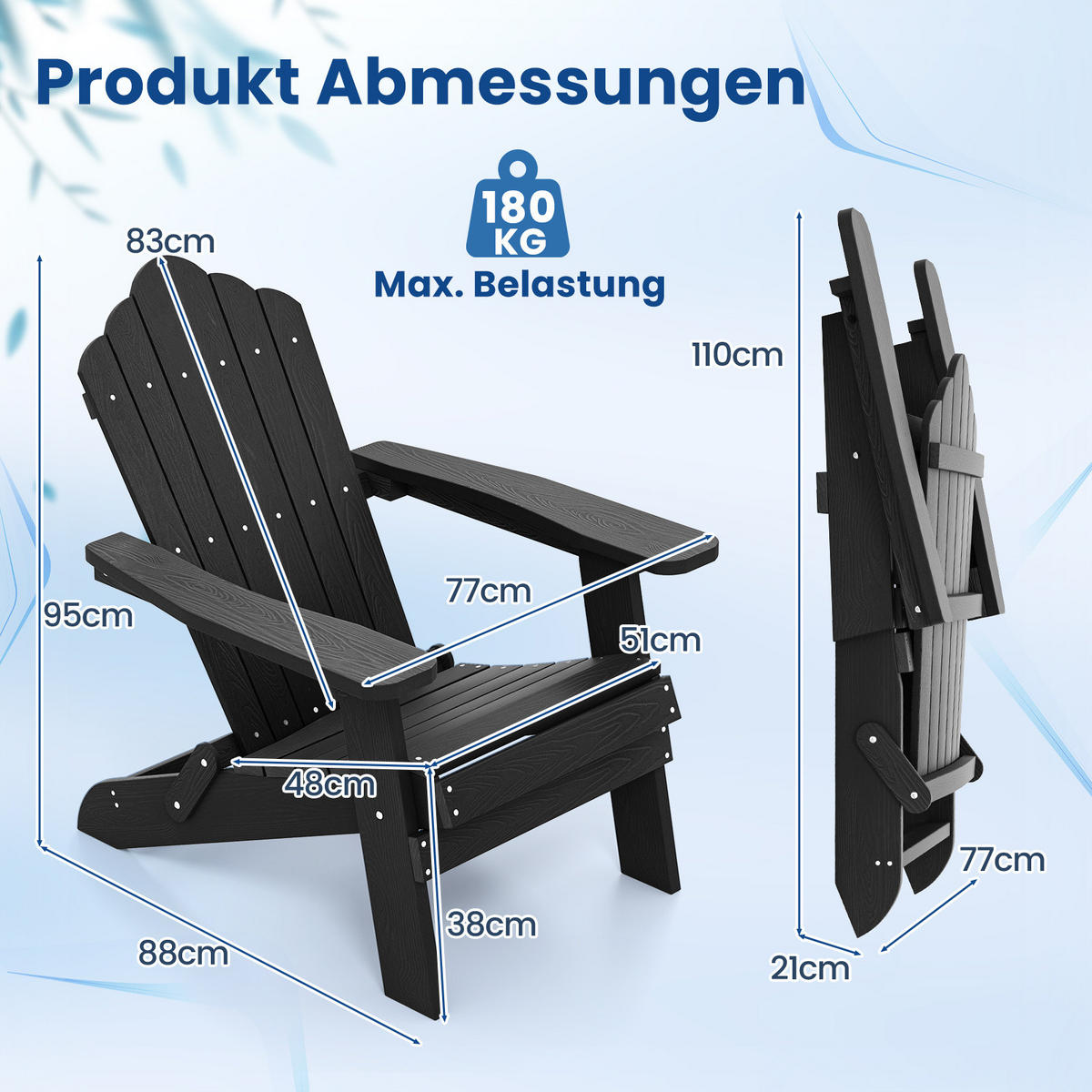 KLAPPSTUHL Schwarz - Schwarz, Metall (78/81/92cm) - COSTWAY