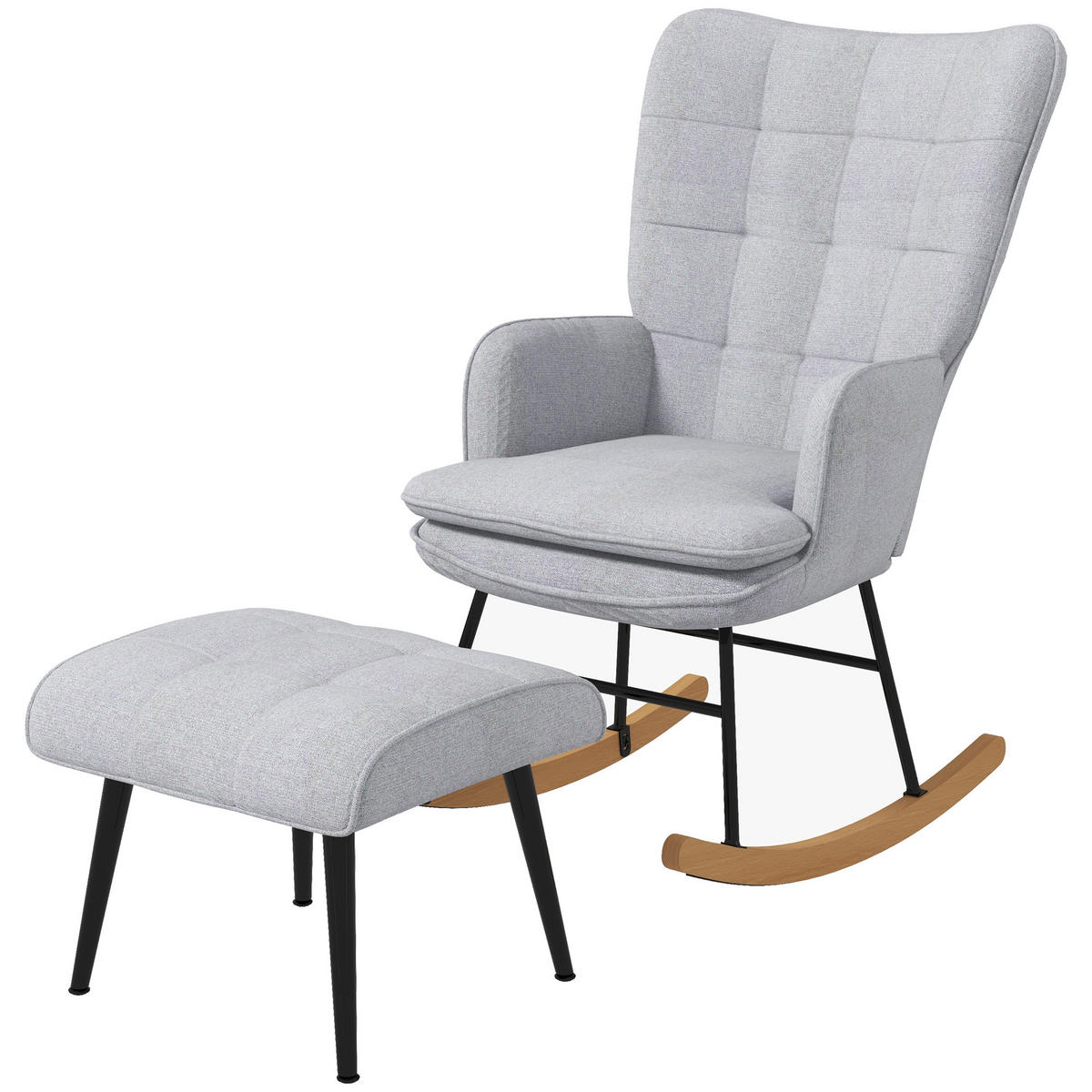 SCHAUKELSTUHL DE-07622 mit Ottomane, Skandi-Design und Steppung Grau - Hellgrau, Metall (89/90/64cm) - ComfortXL