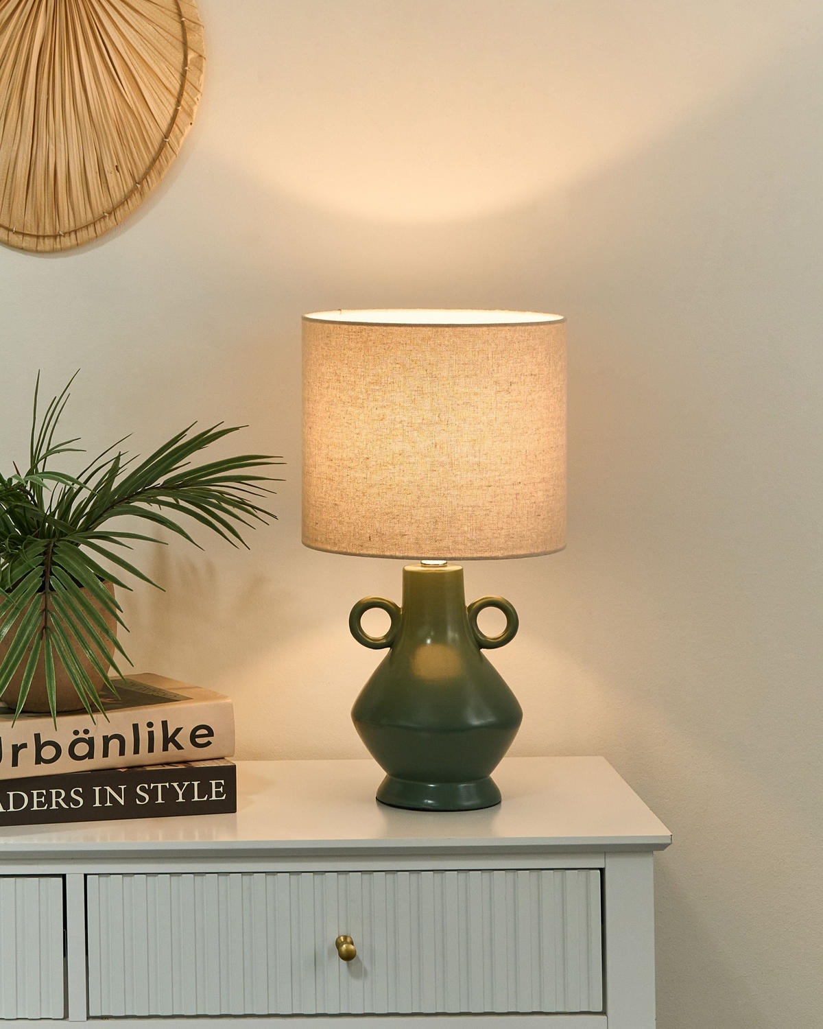 TISCHLAMPE Keramik Grün Kerulen - Beige/Grün, Keramik (23/23/41cm) - Beliani