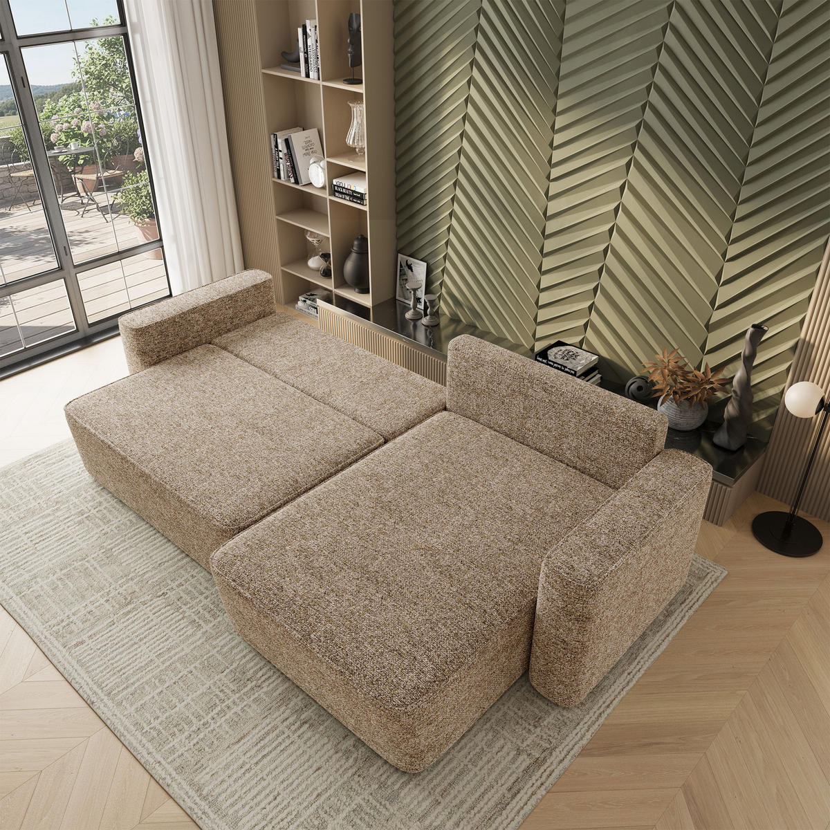 ECKSOFA BELARO BL Beige Chenille mit Schlaffunktion - Beige, Holz/Textil (280/162cm) - MASSENO