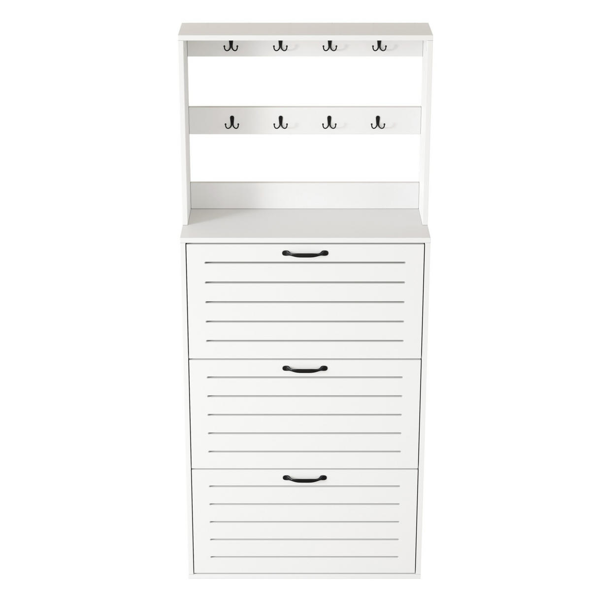 SCHUHSCHRANK 70/25/165 cm mit 8 Haken, platzsparend in Weiß/Schwarz - Weiß, Holzwerkstoff (70/163/25cm) - BEAOK
