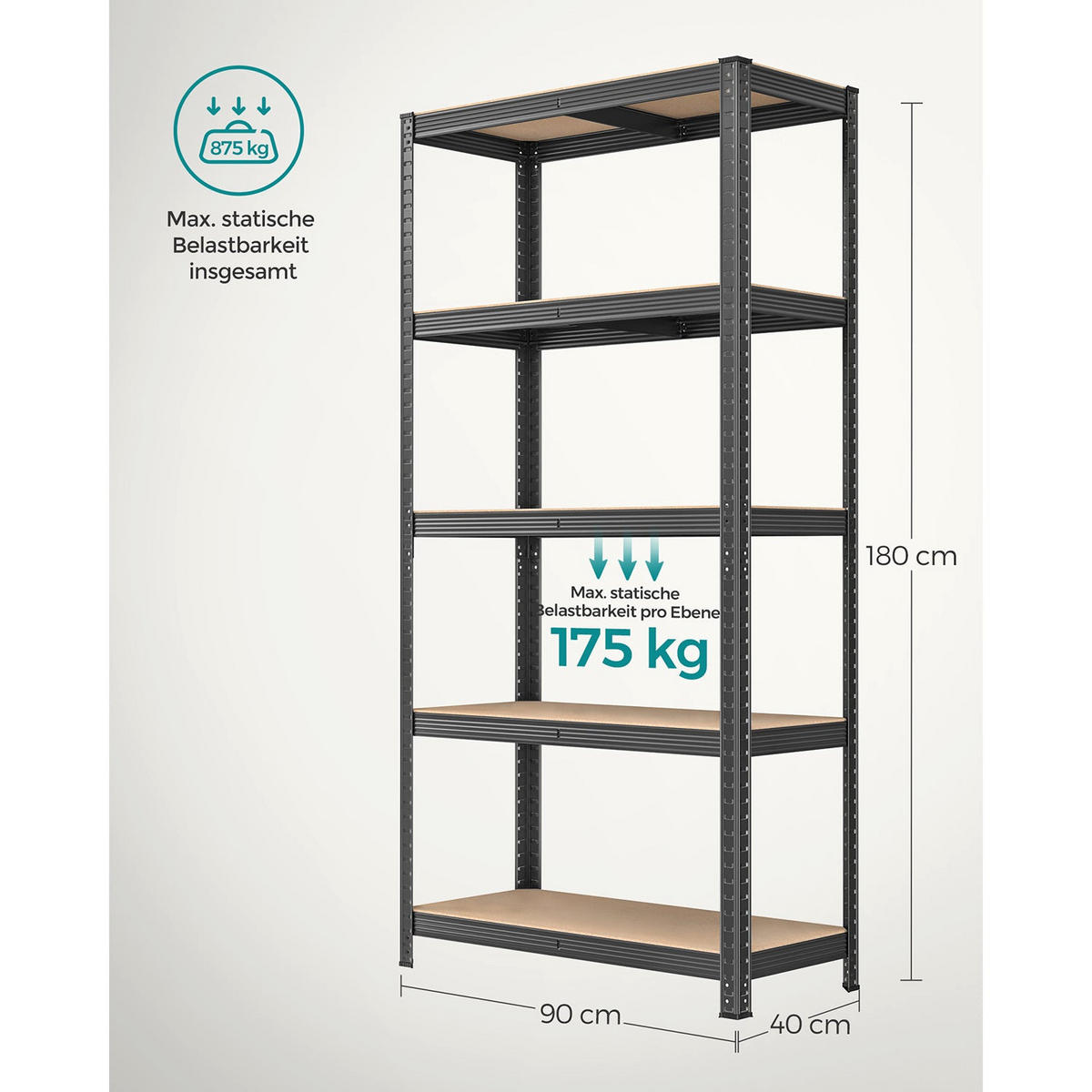 SCHWERLASTREGAL SAO PAULO 2ER-SET - Grau, Holzwerkstoff (90/180/40cm) - Hansiro