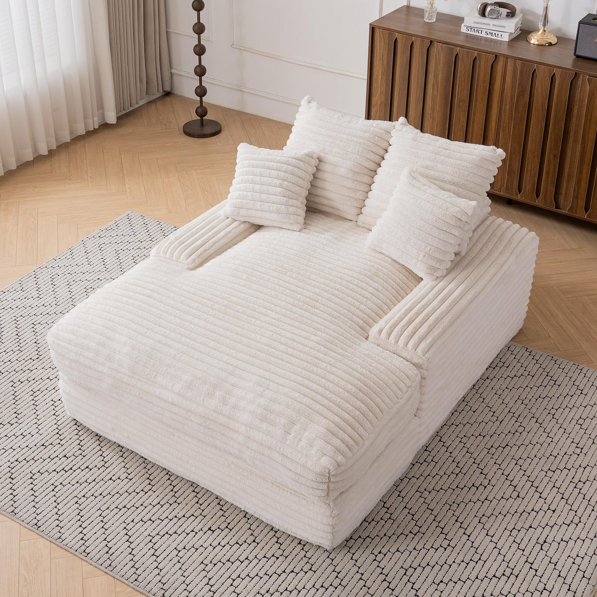 CHAISELONGUE Cordstoff mit Memory-Schaum und 4 Kissen 137/175/63 cm Beige - Beige, Textil (137/63/175cm) - Redom