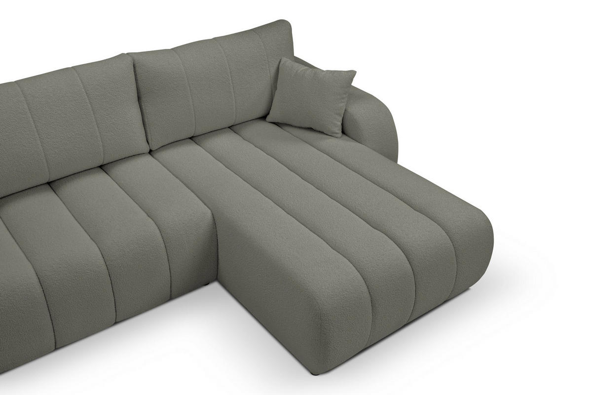 ECKSOFA GIOIA R-S Grau Boucle-Stoff mit Schlaffunktion - Grau, Holz (276/176cm) - MASSENO