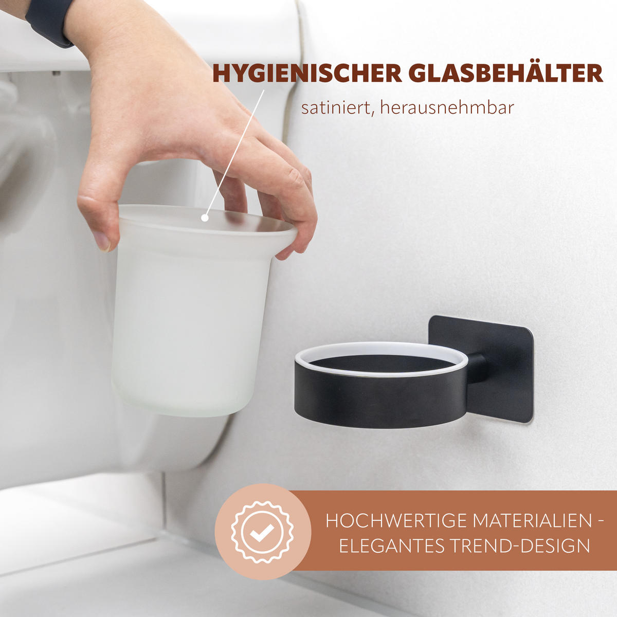 WC-GARNITUR PIAZZA Black Tape zum Kleben - Schwarz, Metall (11.5/36/13.5cm) - bremermann