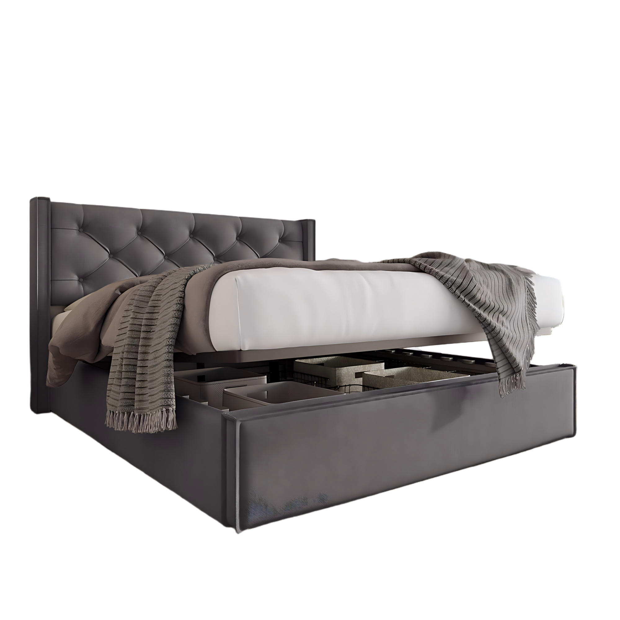 POLSTERBETT 140/200 cm Grau mit Lattenrost und Stauraumfunktion - Grau, Textil (140/200cm) - OKWISH