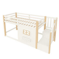 HOCHBETT 90/200 cm mit LED und Stauraumtreppe, DE-42010, in Natur/Weiß - Naturfarben, Holzwerkstoff (90/200cm) - ComfortXL