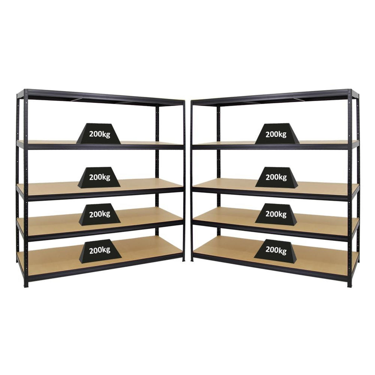 SCHWERLASTREGAL Giant Elephant 2er-Set mit 2x 180x180x60 cm Fachlast 200 kg Schwarz - Schwarz, Metall (360/180/60cm) - PROREGAL