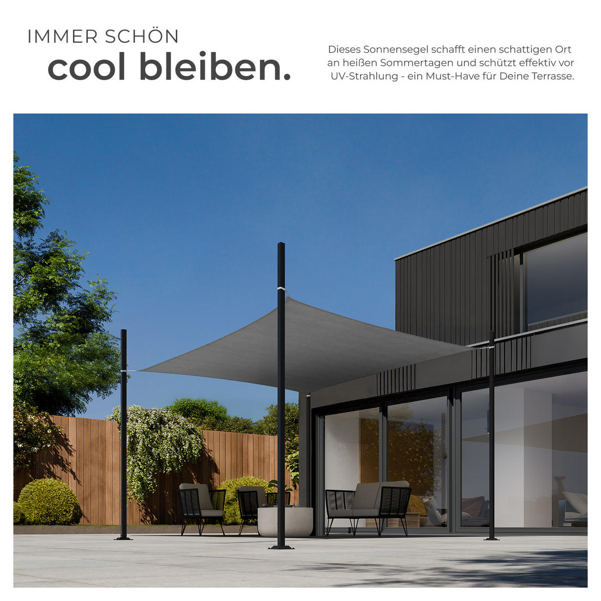 SONNENSEGEL Sunny,umfangreiches Montagematerial,grau - Grau, Kunststoff (300/200cm) - tectake