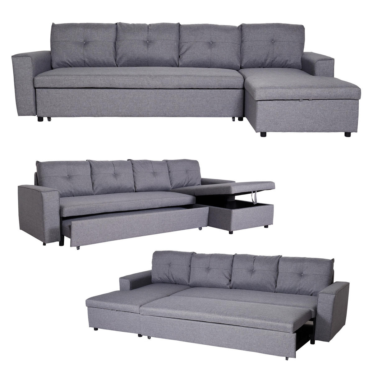 ECKSOFA MIT BETTKASTEN Grau - Grau, Textil (290/150cm) - MCW