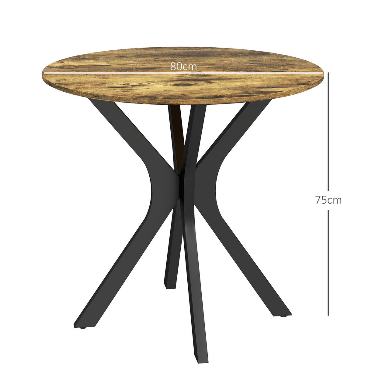 ESSTISCH 78/75 cm in Braun mit Stahlgestell - Braun, Holz (78/78/75cm) - Flora Grace