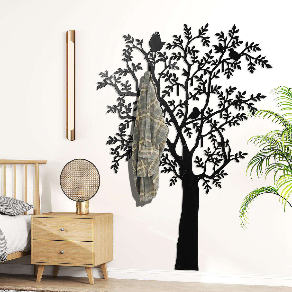 GARDEROBENHAKEN Wandgarderobe in Baum-Form mit 4 Vögeln, 120 x 175 cm, Schwarz - Schwarz, Metall (120/175/5cm) - HOMCOM