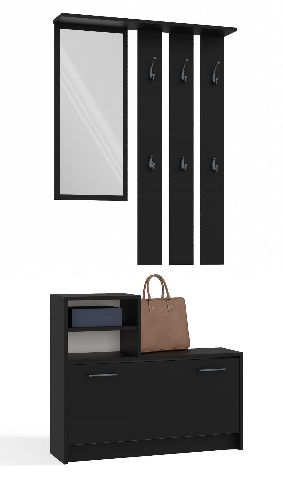 GARDEROBENSET Verena (2-teilig) - Schwarz, Holzwerkstoff (85/180/24cm) - kommodly