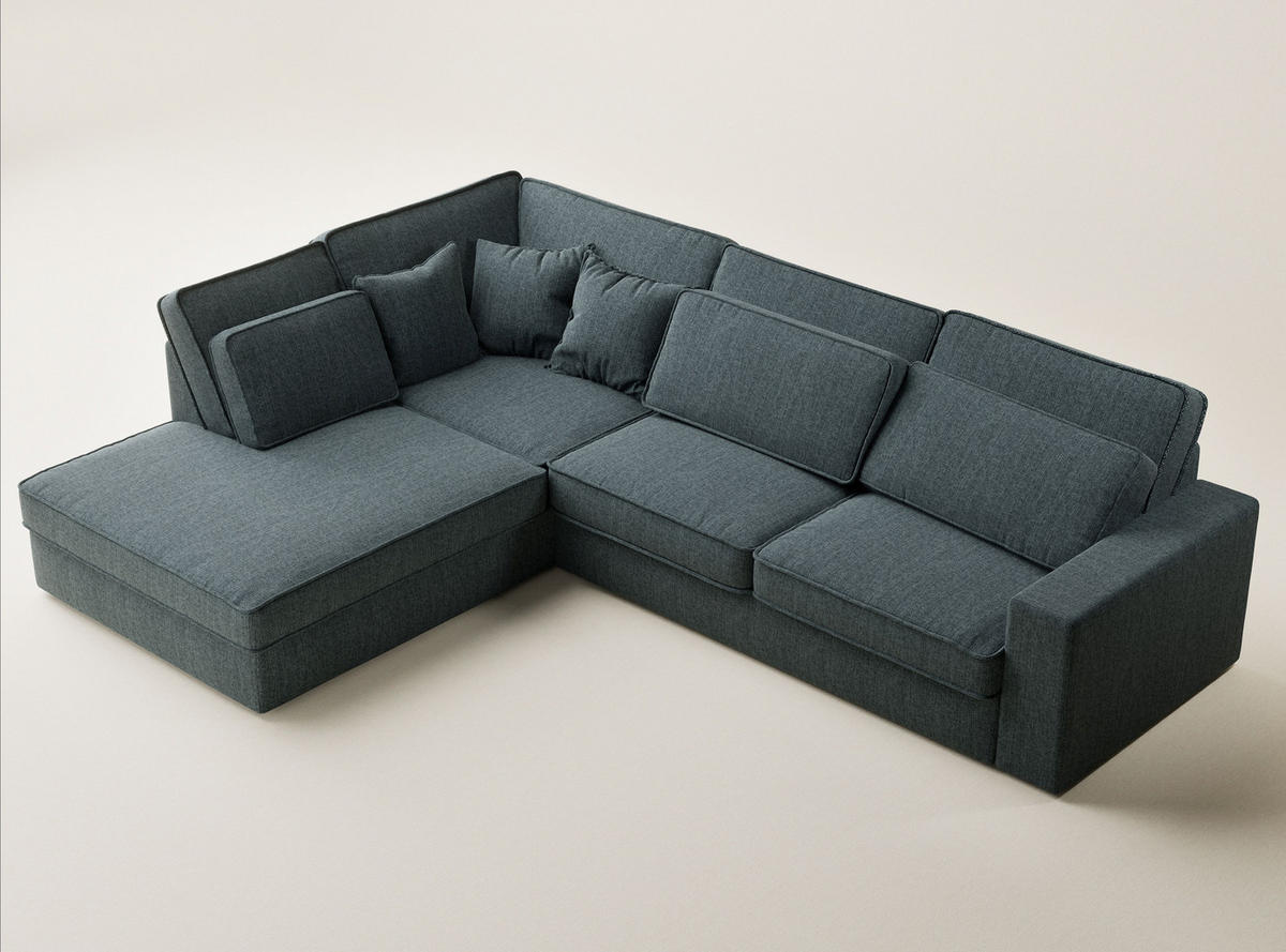 ECKSOFA Kirou Blau Webstoff - Links Seite - Blau/Schwarz, Holz/Holzwerkstoff (225/311cm) - Maison de Reve