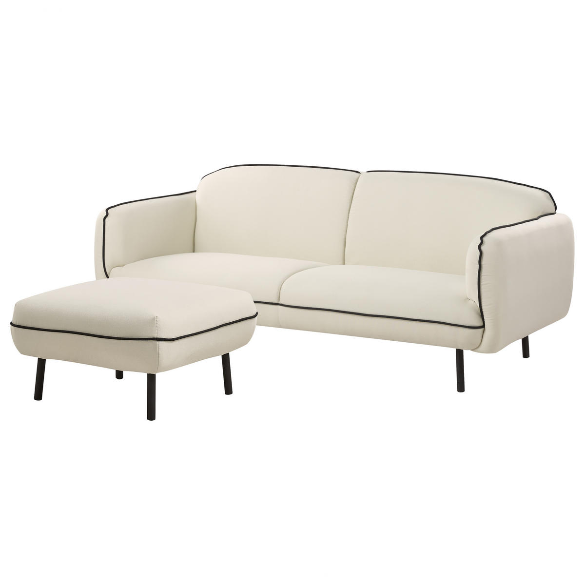 3-SITZER-SOFA Hellbeige/Schwarz mit Ottomane Tonsberg - Beige/Schwarz, Textil (198/78/85cm) - Beliani
