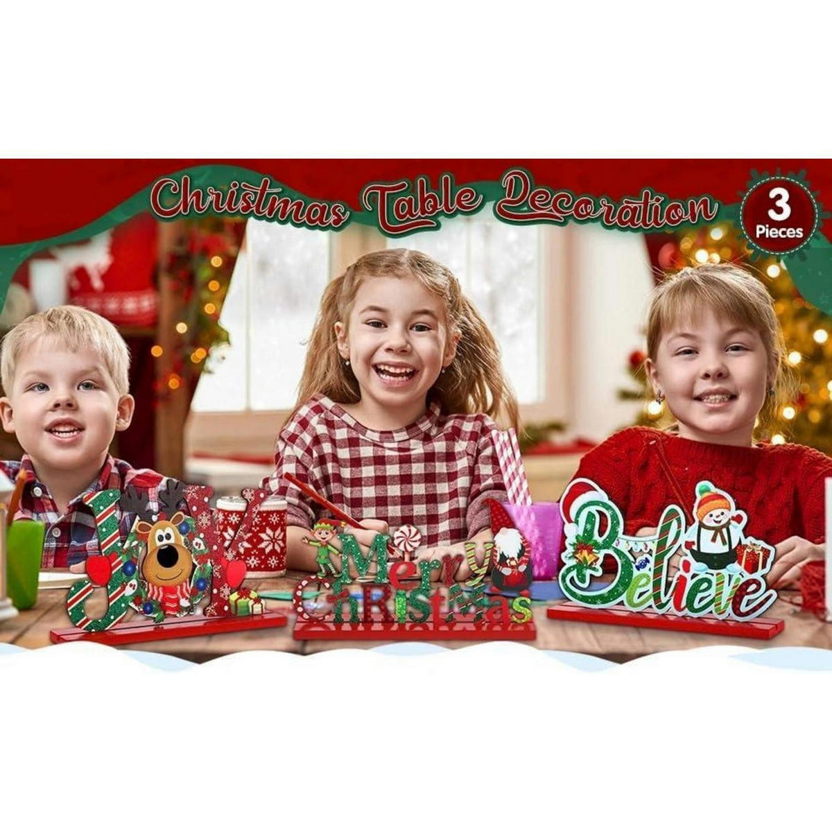 TISCHDEKORATION 3-teiliges Set Holz Weihnachten - Multicolor, Holz (20cm)