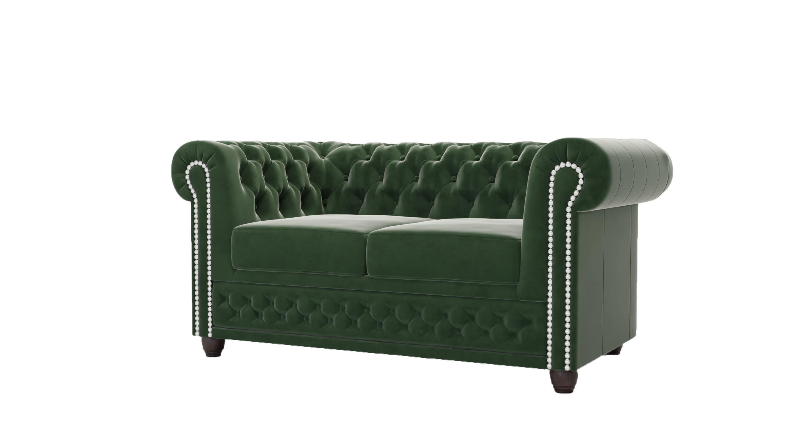 CHESTERFIELD-SOFA 2-Sitzer Nyx Flasche grün Samt - Smaragdgrün/Braun, Holz/Textil (148/72/86cm) - S-Style Möbel