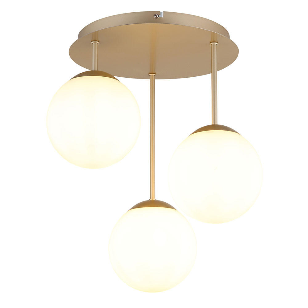 DECKENLEUCHTE HARMON Metall Champagner matt Glas opal 3x E14 - Champagner, Glas (34/32.5/40cm) - Globo Lighting