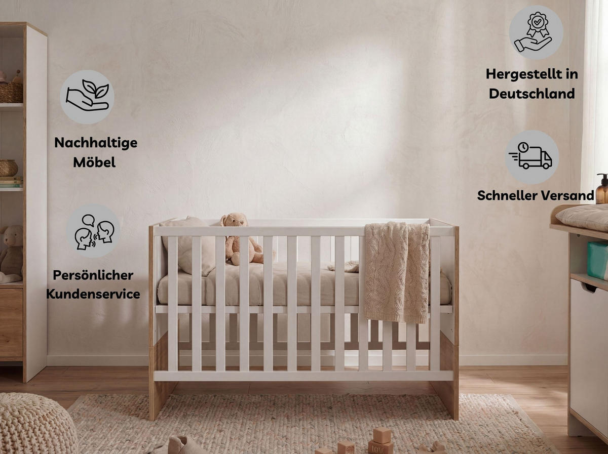 BABYBETT Maxim 70 x 140 cm 4x höhenverstellbar - Eiche Artisan/Weiß, Holz/Holzwerkstoff (70/140cm) - arthur berndt