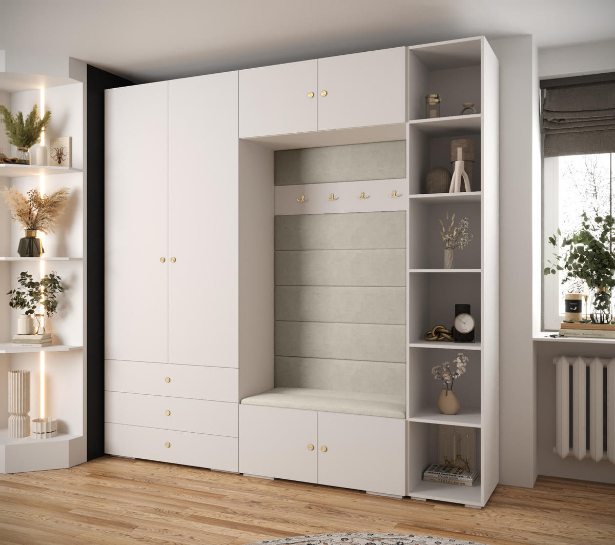 GARDEROBEN-SET 236,7/240/47 - Goldfarben/Schwarz, Holz/Kunststoff (240/236.7/47cm) - Abiks Möbel