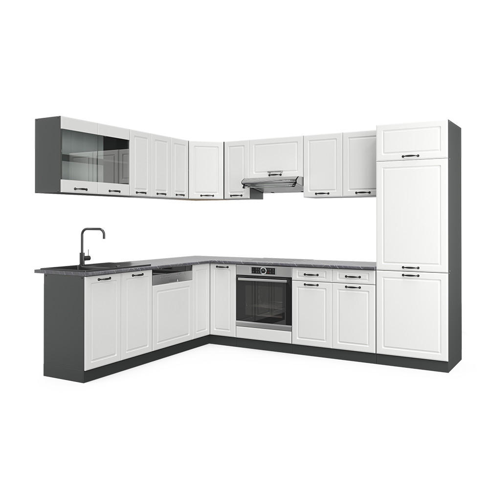 Vicco ROHOVÁ KUCHYŇ R-Line, Bílý venkovský dům/Antracit, 287 x 227 cm, PD Antracit