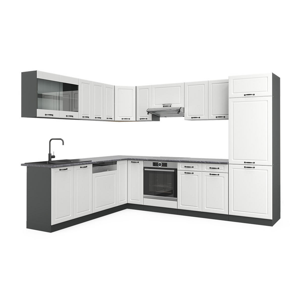 ECKKÜCHE R-Line Weiß Landhaus/Anthrazit 227 x 287 cm ohne AP - Anthrazit/Weiß, Holzwerkstoff (287/81.6/46cm) - Vicco