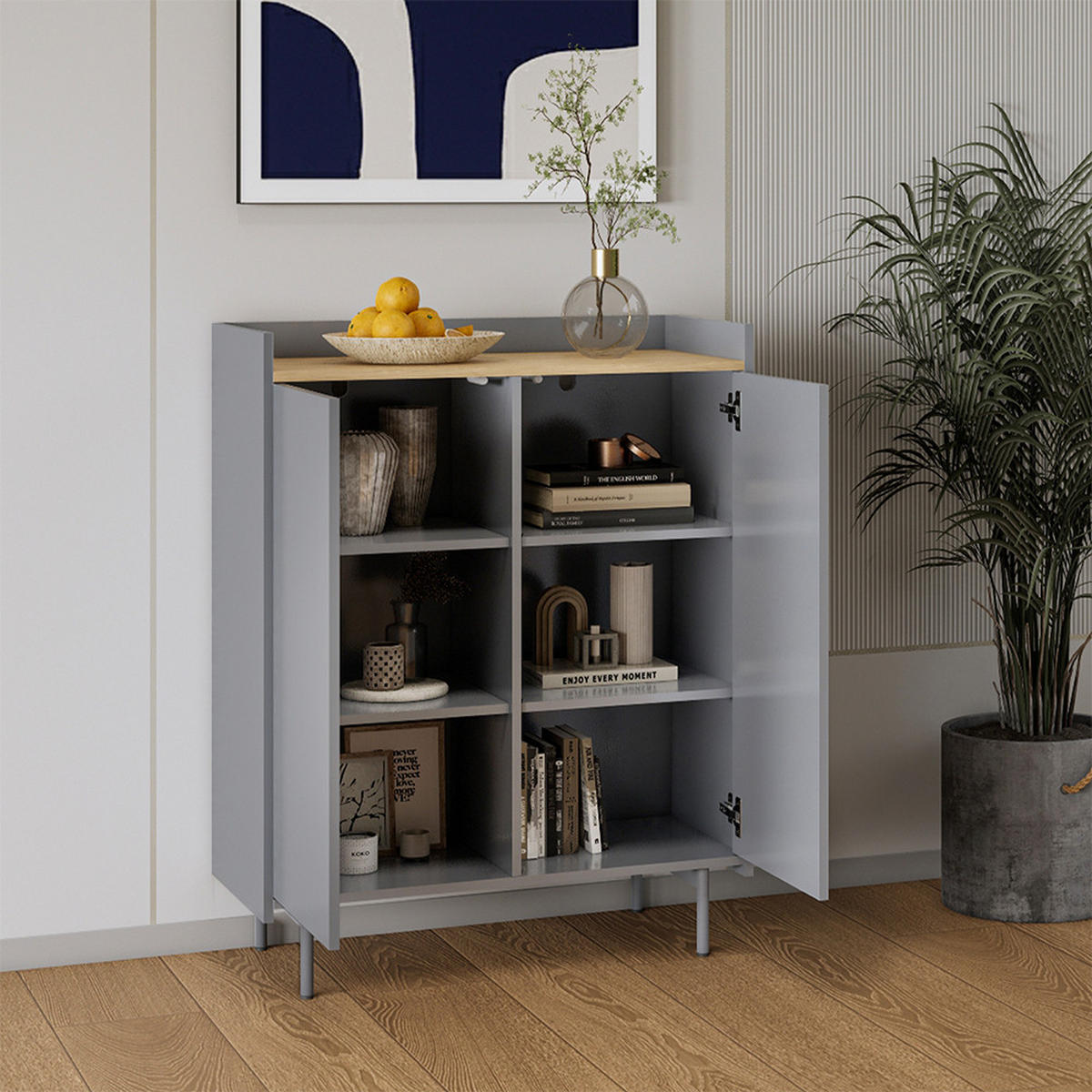 KOMMODE Velina Grau/Eiche 80 x 103 cm mit 6 Fächern - Eichefarben/Grau, Holzwerkstoff (80/103/40cm) - Vicco