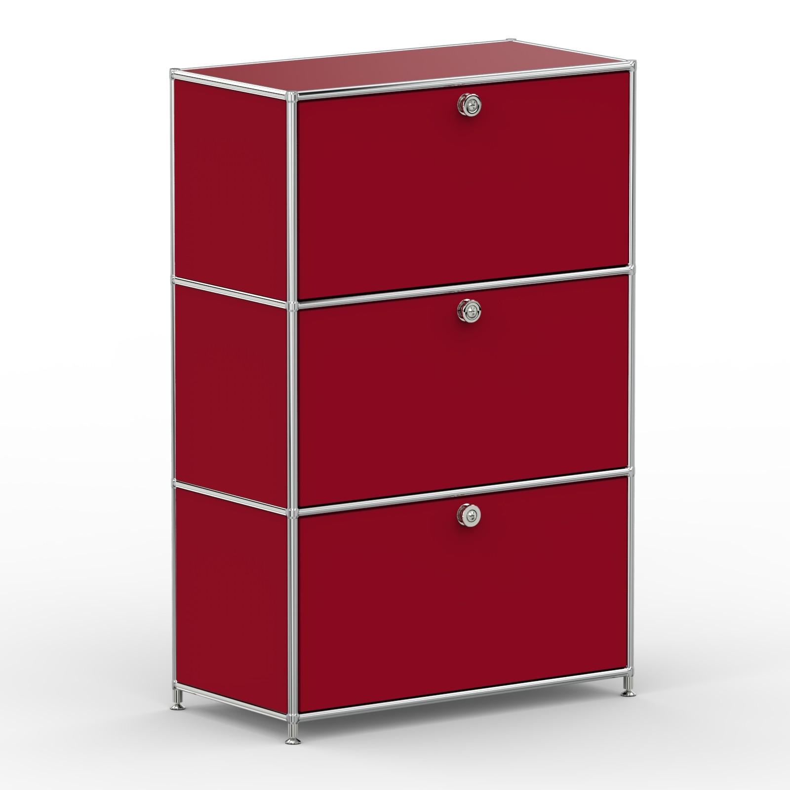 HOCHSCHRANK, 3 Schubladen, Schloss, Breite 77 cm, Rubinrot - Chromfarben/Silberfarben, Metall (40/118/77.2cm) - Versee