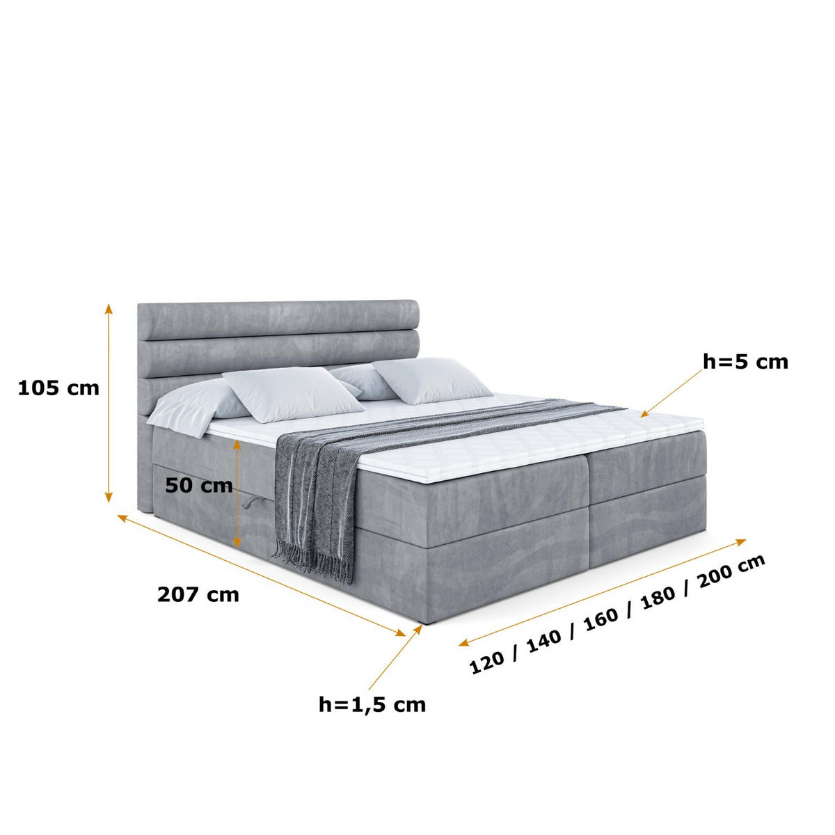 BOXBETT mit Matratze H4 und Lattenrost - CELESTIA - 200x200 cm - H4 - Grau - Grau, Holzwerkstoff (200/200cm) - ALTDECOR
