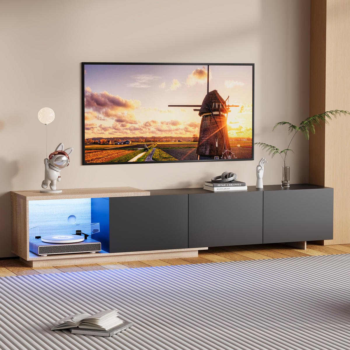 TV-LOWBOARD Schwarz 240x38x44 cm mit LED-Beleuchtung, 3 Schubladen - Schwarz, Holz (38/44/240cm) - PARAFTA HOME