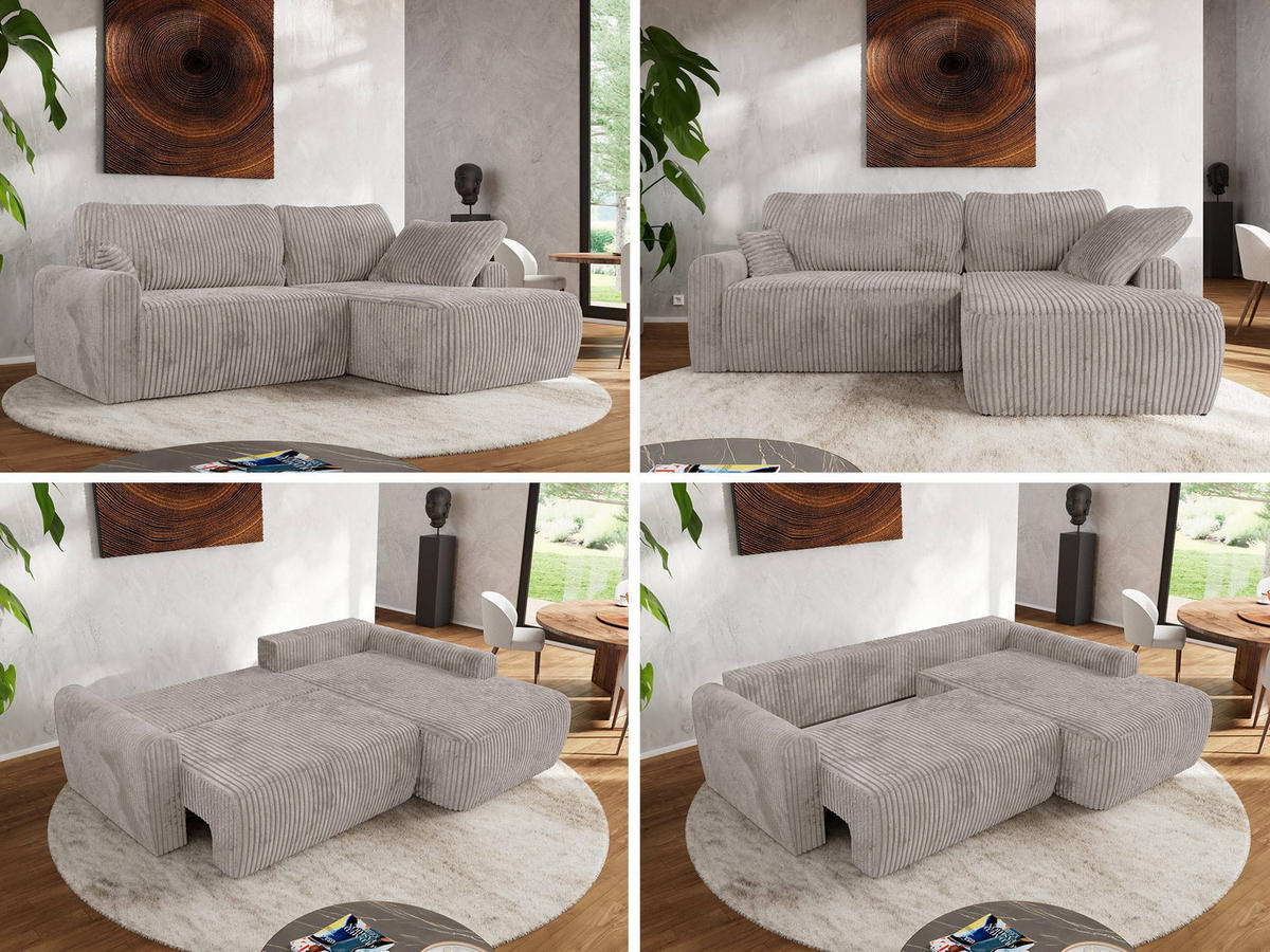 ECKSCHLAFSOFA CUBO L Hellbraun Cord - rechts - Hellbraun/Schwarz, Kunststoff/Textil (187/273cm) - MKS