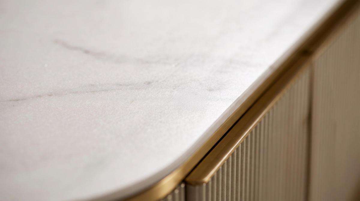 LOWBOARD LEOLA Cremeweiß Holz - Goldfarben/Creme, Holz/Metall (200/200cm) - KAWOLA